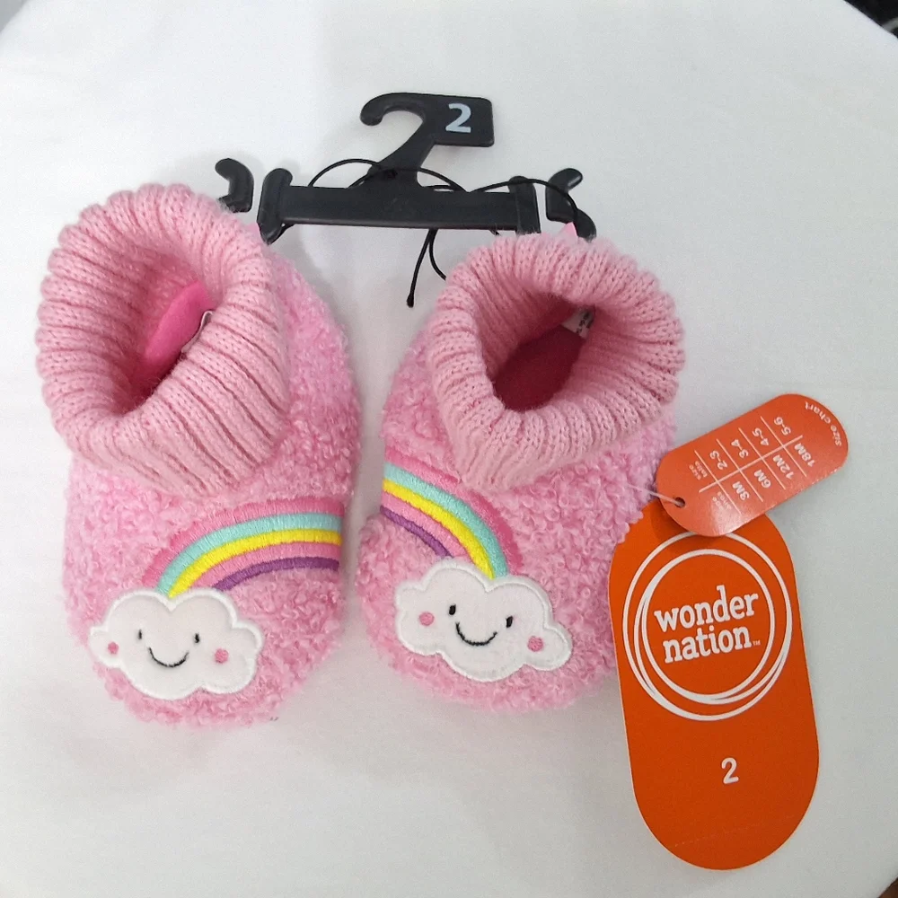 Baby Girl Pink Rainbow Bootie Slippers, Size 2, NEW With Tag
